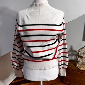 Anthropologie Maeve Red, Navy , and White Striped Turtleneck Sweater medium